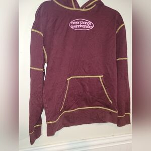 Men's Burgundy Crewneck Sweater with Yellow Trim